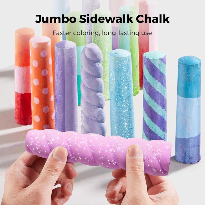JARMELO 38 PCS Sidewalk Chalk for Kids- Colored Sidewalk Chalk with Holder,Jumbo Washable & Non-Toxic Chalks-Outdoor Play and Chalkboard Art for Kids and Toddlers Gifts - Image 2